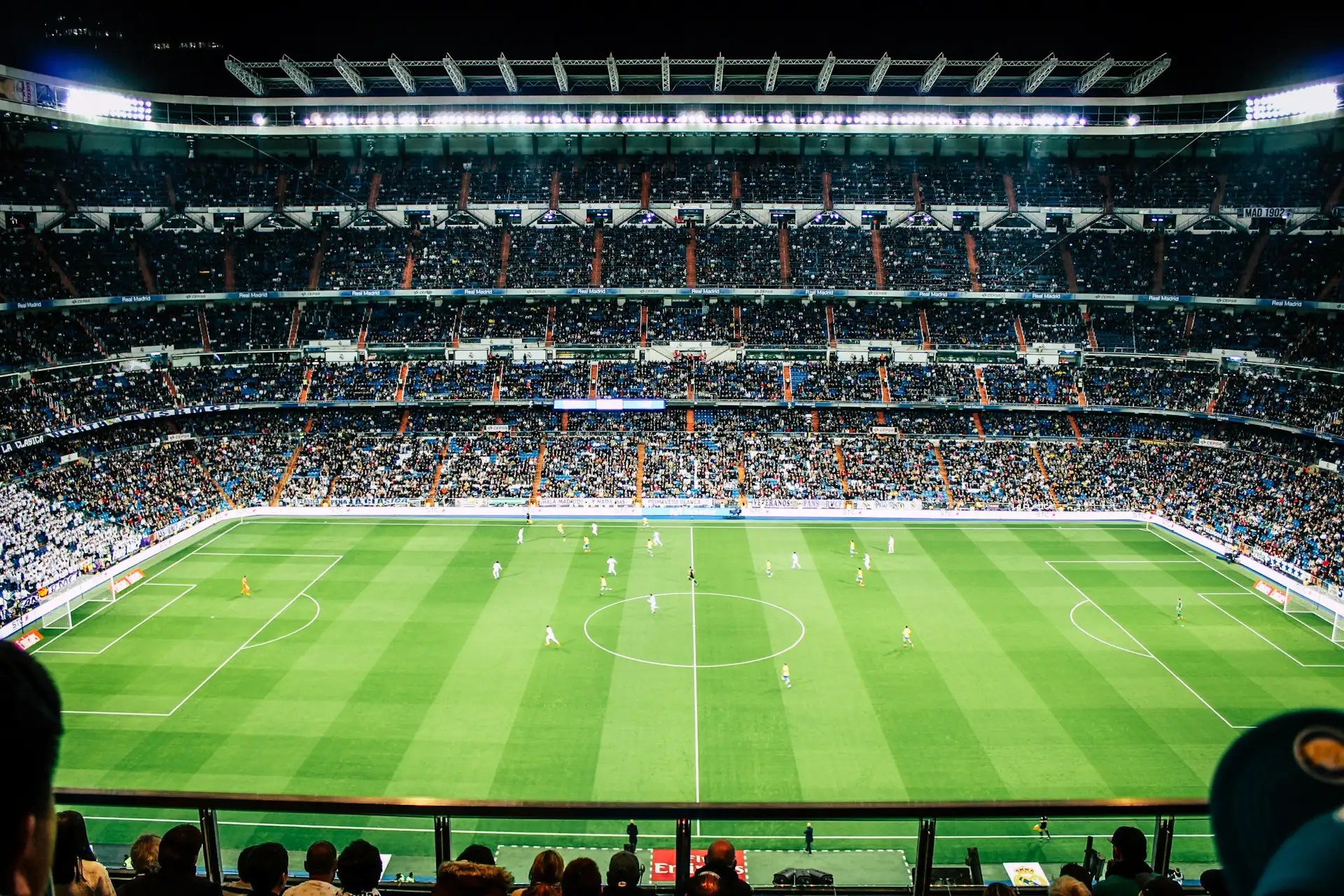 Football stadium and pitch viewed from the stands